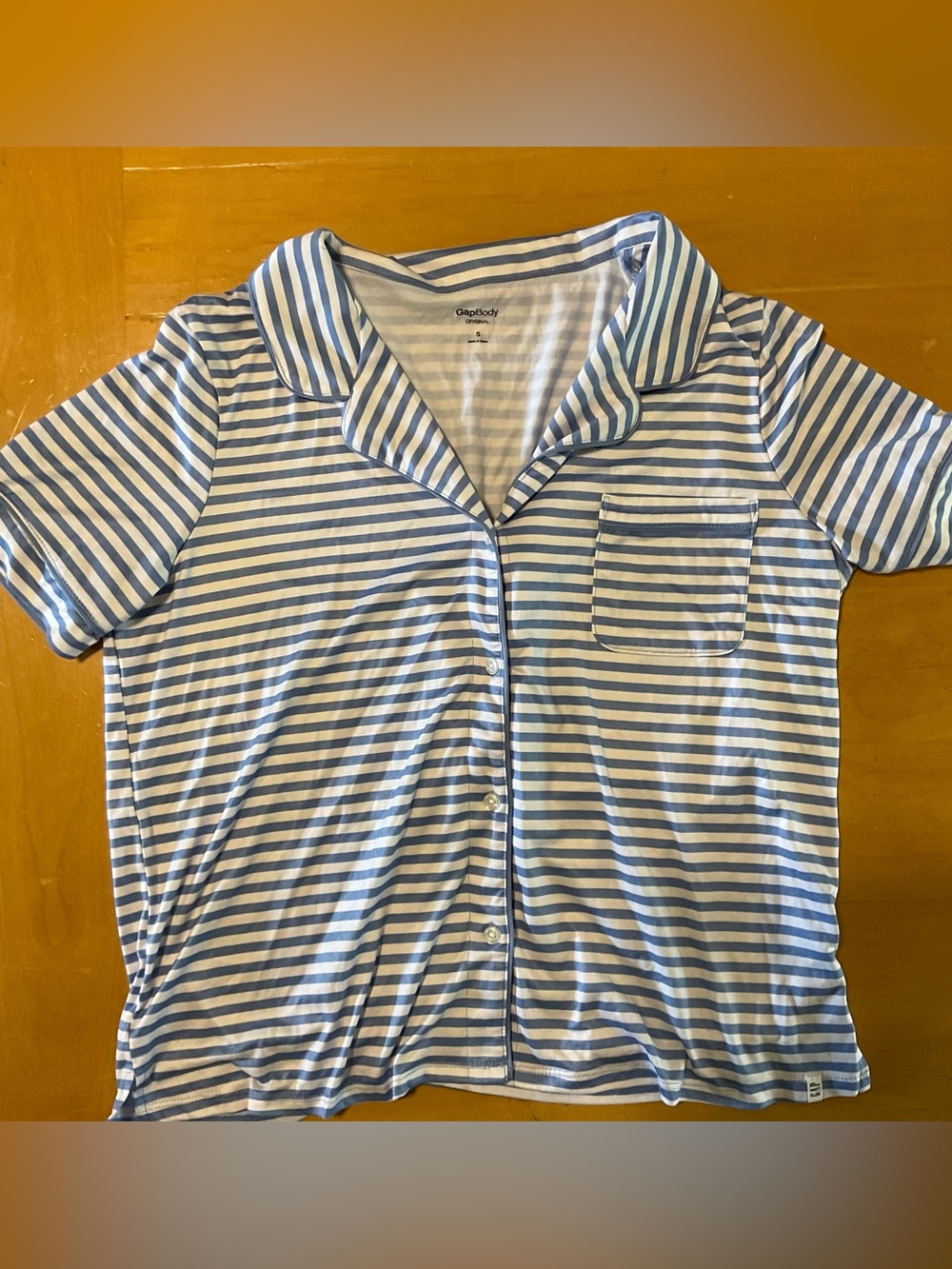 GAP Blue and White Striped Short Sleeve Cotton Pajama Top